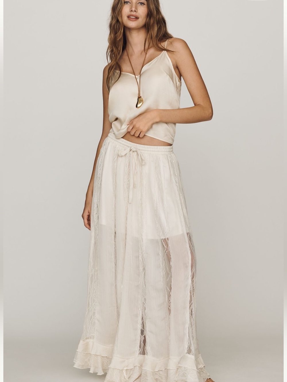 By Anthropologie Lace Chiffon Maxi Skirt